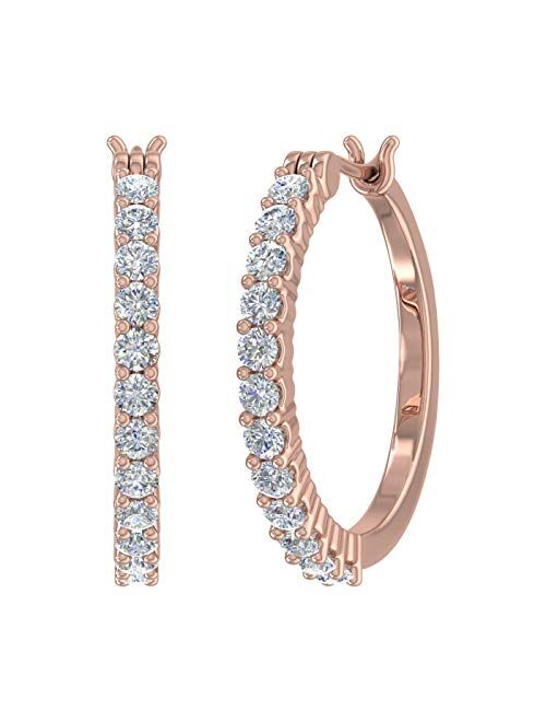 Finerock 1/4 Carat to 3/4 Carat Natural Diamond Hoop Earrings in 10K Gold or 950 Platinum