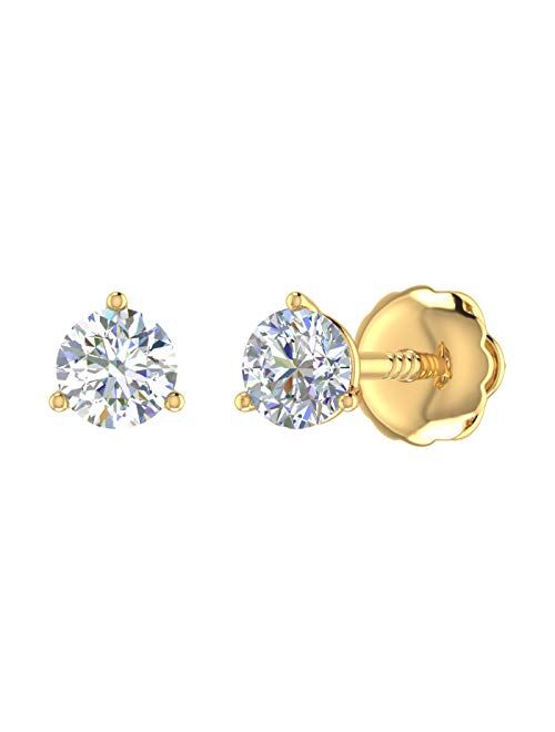 Finerock 1/2 Carat Round Diamond Stud Earrings in 14K Gold (with Screw Back)