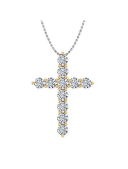 1/2 Carat to 1 Carat Diamond Cross Pendant Necklace in 14K Gold (With Silver Chain) - IGI Certified
