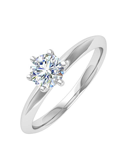 Finerock 1/2 Carat 6-Prong Set Diamond Solitaire Engagement Ring in 10K Gold