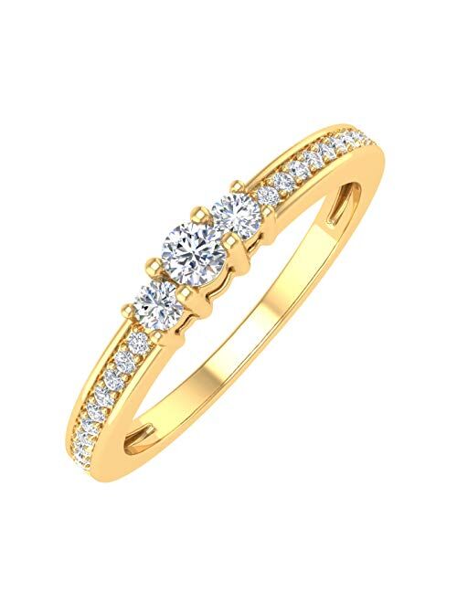 Finerock 10K Solid Gold 3-Stone Diamond Engagement Ring (0.22 Carat)