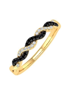 1/10 Carat Twisted Black & White Diamond Wedding Band Ring in 10K Solid Gold