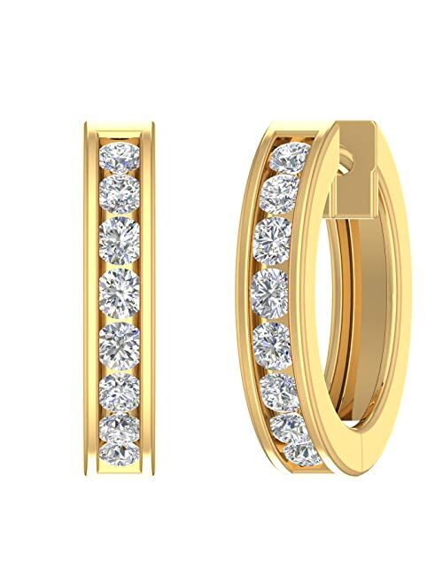 Finerock Platinum or 14K Gold Hoop Huggies Channel Set Diamond Earrings (SI1-SI2 Clarity, 1/2 carat)