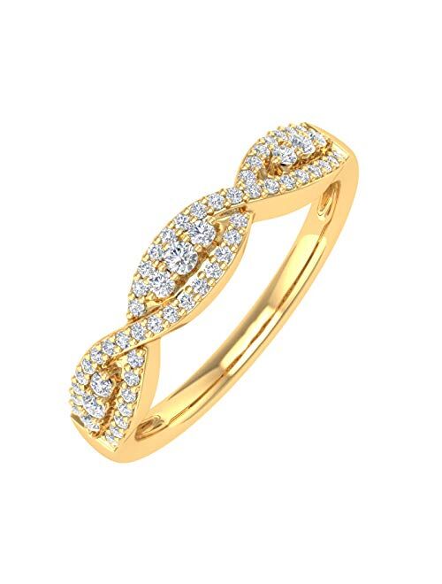 Finerock 1/5 Carat Prong Set Diamond Twisted Wedding Band Ring in 14K Solid Gold (I1-I2 Clarity)