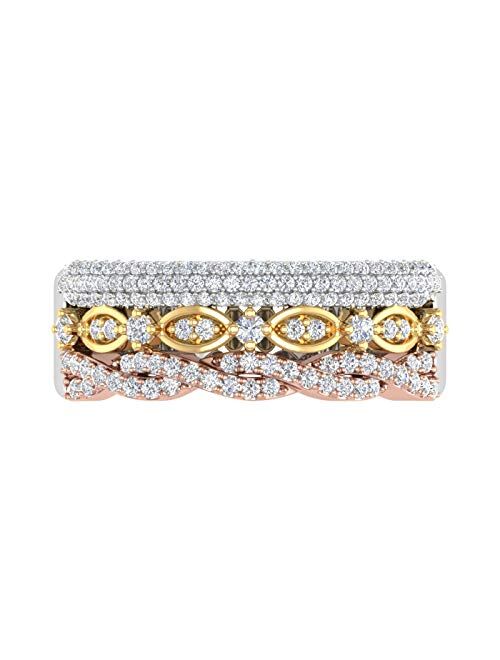 Finerock 1/2 Carat Diamond Tri Color Wedding Band Ring in 10K Gold