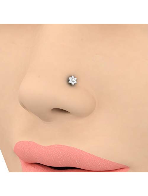 Finerock 0.04 Carat to 0.15 Carat 7-Stone Cluster Diamond Nose Pin Stud in 18K Gold (SI1-SI2 Clarity)