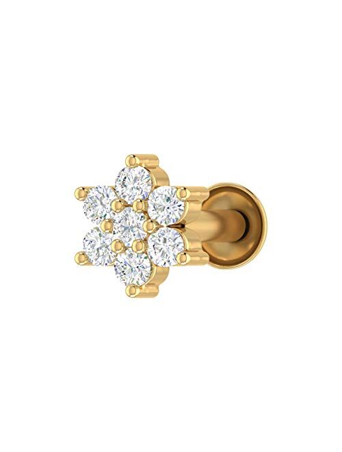 Finerock 0.04 Carat to 0.15 Carat 7-Stone Cluster Diamond Nose Pin Stud in 18K Gold (SI1-SI2 Clarity)