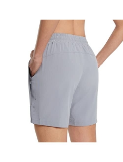 Women's 7" Long Running Shorts No Liner Zipper Pockets Quick Dry Athletic Workout Shorts