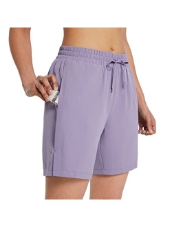 Women's 7" Long Running Shorts No Liner Zipper Pockets Quick Dry Athletic Workout Shorts