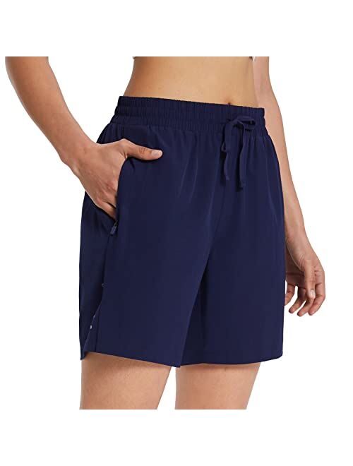 BALEAF Women's 7" Long Running Shorts No Liner Zipper Pockets Quick Dry Athletic Workout Shorts