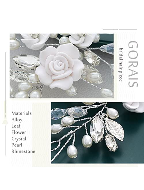 Gorais Flower Bride Wedding Hair Vine Silver Crystal Bridal Hair Piece Pearl Hair Accessories for Women and Girls