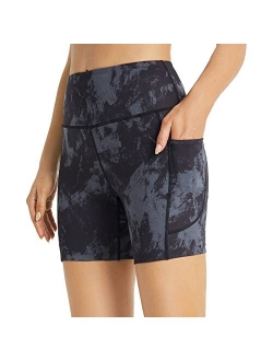 Women's 6" High Waisted Biker Shorts Camo Soft Gym Workout Yoga Running Athletic Spandex Shorts with Pockets