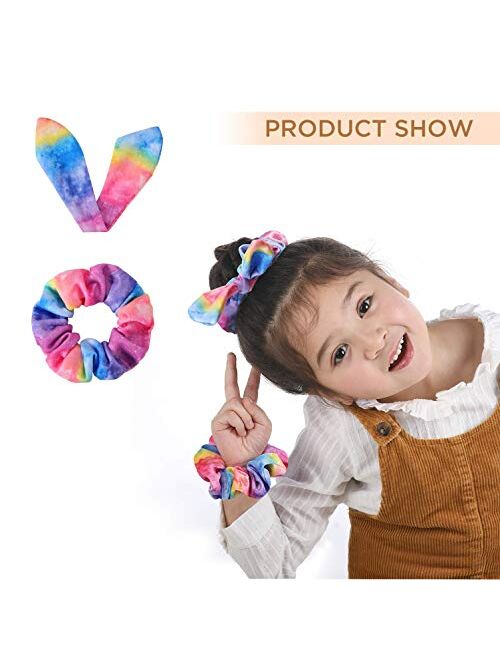 Bow Scrunchies for Hair, Funtopia 12 Pcs Cute Rabbit Bunny Ear Scrunchies, Fashion Colorful Tie Dye Scrunchy Hair Ties Bowknot Ponytail Holders for Women Girls Kids