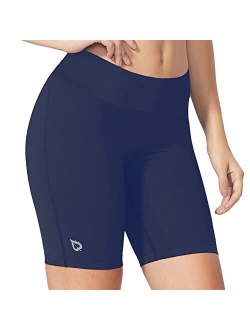 Women's 7" Compression Biker Shorts Pocket Yoga Spandex Running Workout