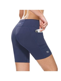 Women's 7" Compression Biker Shorts Pocket Yoga Spandex Running Workout