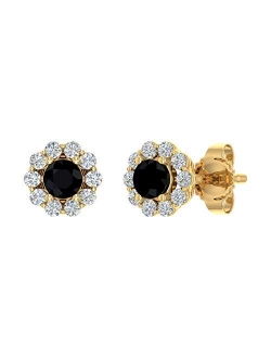 1/3 Carat Black Diamond and White Diamond Cluster Stud Earrings in 10K Gold