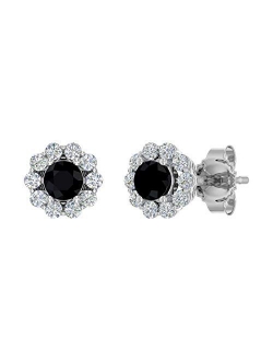 1/3 Carat Black Diamond and White Diamond Cluster Stud Earrings in 10K Gold