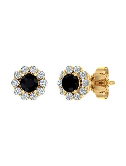 Finerock 1/3 Carat Black Diamond and White Diamond Cluster Stud Earrings in 10K Gold