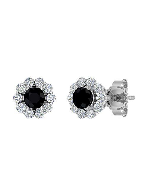 Finerock 1/3 Carat Black Diamond and White Diamond Cluster Stud Earrings in 10K Gold