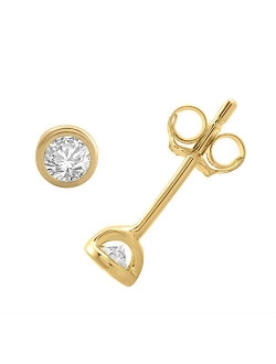 0.12 Carat Bezel Set Diamond Stud Earrings in 14K Gold