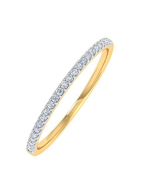Finerock 0.08 Carat (ctw) 10k Gold Round White Diamond Ladies Dainty Anniversary Wedding Stackable Ring (I1-I2 Clarity)