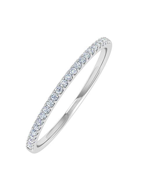 Finerock 0.08 Carat (ctw) 10k Gold Round White Diamond Ladies Dainty Anniversary Wedding Stackable Ring (I1-I2 Clarity)