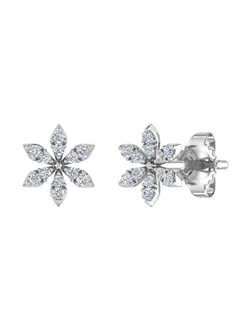 Finerock 0.07 Carat Diamond Floral Stud Earrings in 10K Gold (I1-I2 Clarity)