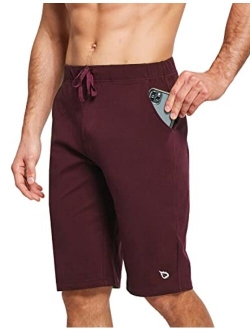 Men's Long Shorts Cotton Below Knee Yoga Workout Pajama Lounge Athletic Sweat Jersey Shorts with Pockets