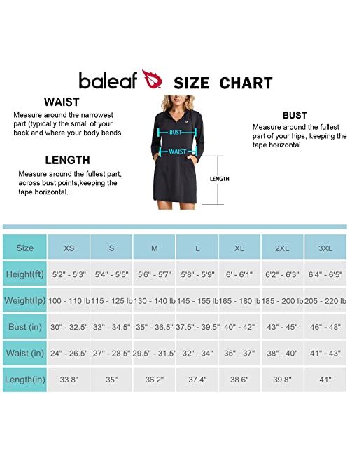 BALEAF Women's Long Sleeve Zip Beach Coverup UPF 50+ Sun Protection Hooded Cover Up Shirt Dress with Pockets