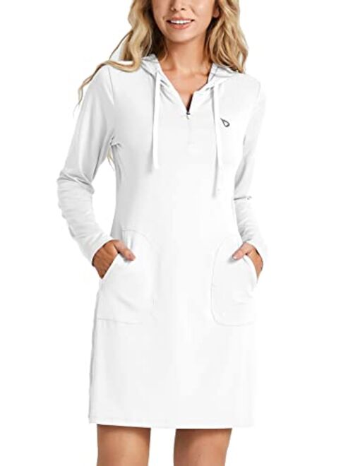 BALEAF Women's Long Sleeve Zip Beach Coverup UPF 50+ Sun Protection Hooded Cover Up Shirt Dress with Pockets