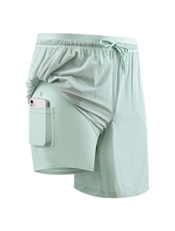 Men's 2 in 1 Athletic Running Shorts 5" Quick Dry Lined Workout Shorts with Zipper Pocket