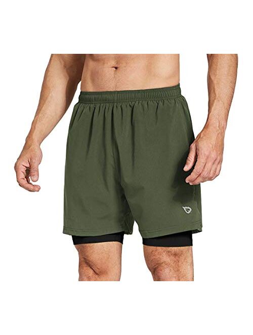 BALEAF Men's 2 in 1 Athletic Running Shorts 5" Quick Dry Lined Workout Shorts with Zipper Pocket