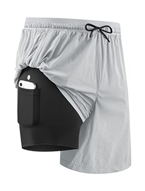 BALEAF Men's 2 in 1 Athletic Running Shorts 5" Quick Dry Lined Workout Shorts with Zipper Pocket