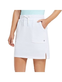 Women's Golf Skort 18" Knee Length Skirt with Biker Shorts Pockets Stretch Elastic Waist for Tennis Hiking