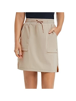 Women's Golf Skort 18" Knee Length Skirt with Biker Shorts Pockets Stretch Elastic Waist for Tennis Hiking