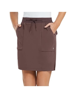 Women's Golf Skort 18" Knee Length Skirt with Biker Shorts Pockets Stretch Elastic Waist for Tennis Hiking