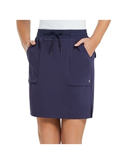 Women's Golf Skort 18" Knee Length Skirt with Biker Shorts Pockets Stretch Elastic Waist for Tennis Hiking