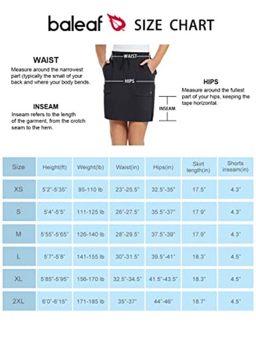 BALEAF Women's Golf Skort 18" Knee Length Skirt with Biker Shorts Pockets Stretch Elastic Waist for Tennis Hiking