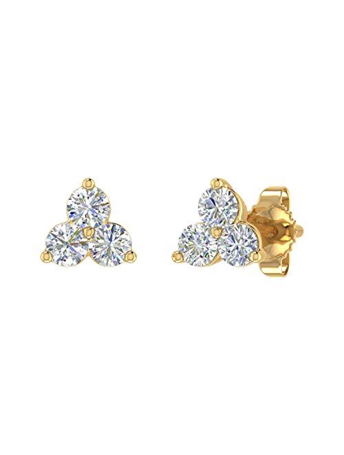 Finerock 3-Stone Diamond Stud Earrings in 10K Gold (0.31 Carat)