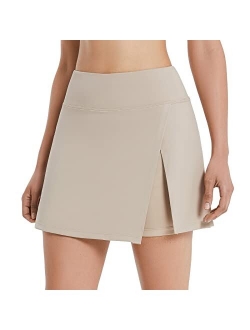 Women's Tennis Skirts High Waisted Golf Skorts with Slit Workout Running Athletic Skirt with Shorts and Zip Pockets