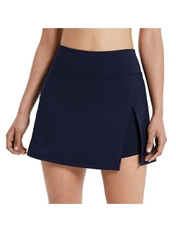 Women's Tennis Skirts High Waisted Golf Skorts with Slit Workout Running Athletic Skirt with Shorts and Zip Pockets