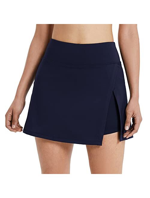 BALEAF Women's Tennis Skirts High Waisted Golf Skorts with Slit Workout Running Athletic Skirt with Shorts and Zip Pockets