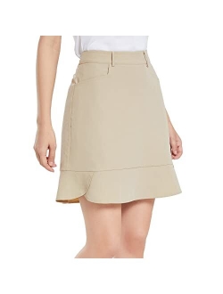 Women's 18" Golf Skirt Ruffle Hem Knee Length Skorts Stretch with Pockets Water Resistant for Work Tennis