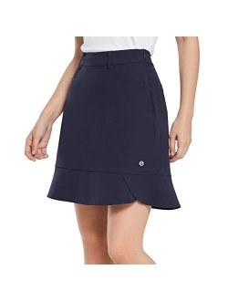 Women's 18" Golf Skirt Ruffle Hem Knee Length Skorts Stretch with Pockets Water Resistant for Work Tennis