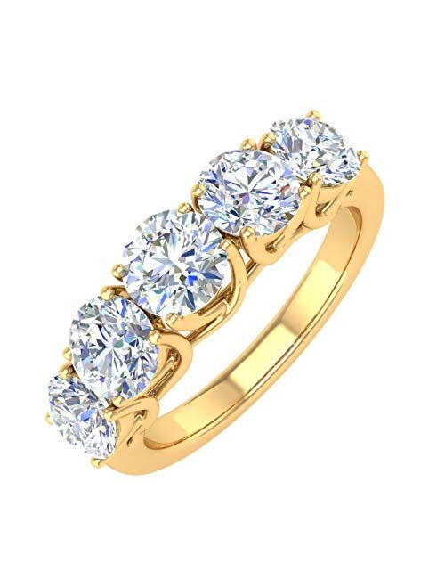 Finerock 2 Carat 5-Stone Diamond Wedding Band Ring in 14K Gold