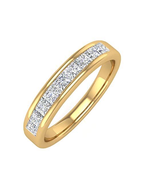 Finerock 1/2 Carat Channel Set Princess Cut Diamond Wedding Band Ring in 14K Gold