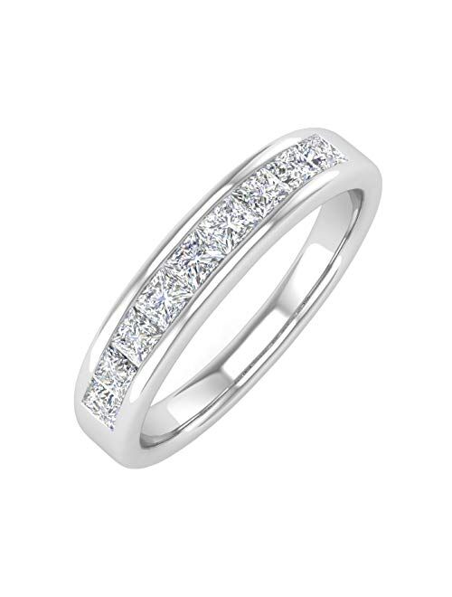 Finerock 1/2 Carat Channel Set Princess Cut Diamond Wedding Band Ring in 14K Gold