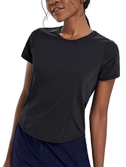 Women's Stretch Workout Shirts Short Sleeve Yoga Running T-Shirt Soft Lounge Quick Dry