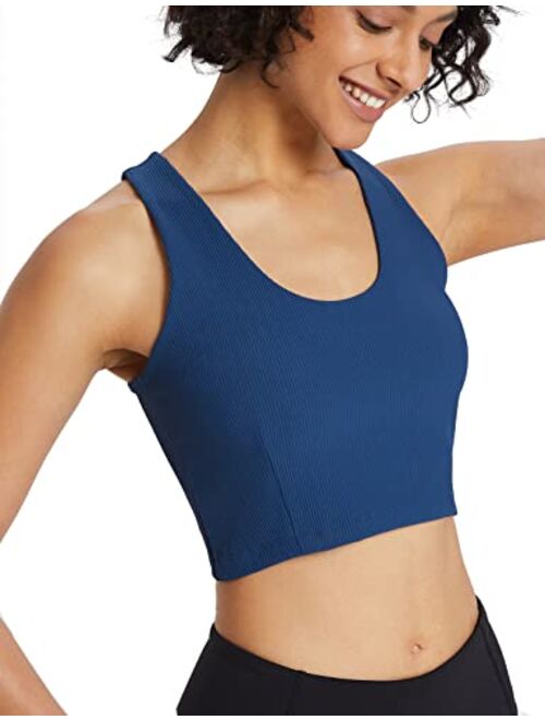 BALEAF Women's Ribbed Cropped Tank Tops Sleeveless Tight Crop Tops Double Layered for Workout Casual