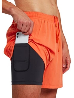 Men's 2 in 1 Gym Running Shorts 5'' Workout Phone Pocket Liner Towel Loop